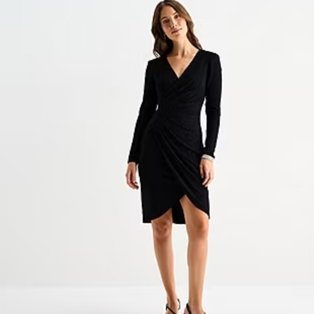 Jessica Howard Long Sleeve Glitter Sheath Dress